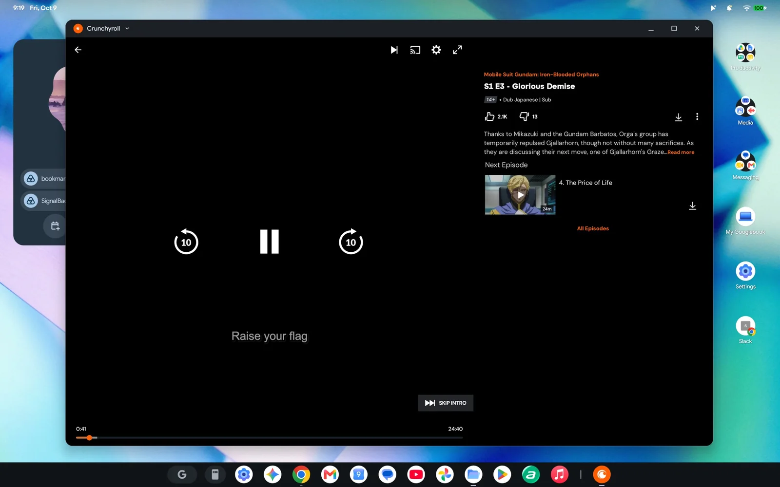 Streaming apps like Crunchyroll are basically tablet apps. The keyboard can’t pause or rewind, and you have to click or touch the screen for those playback controls.