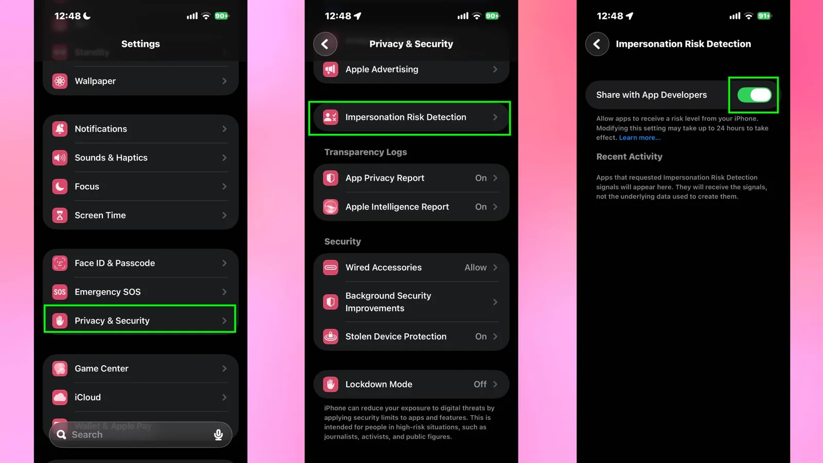 How to turn on Impersonation Risk Detection in iOS 27