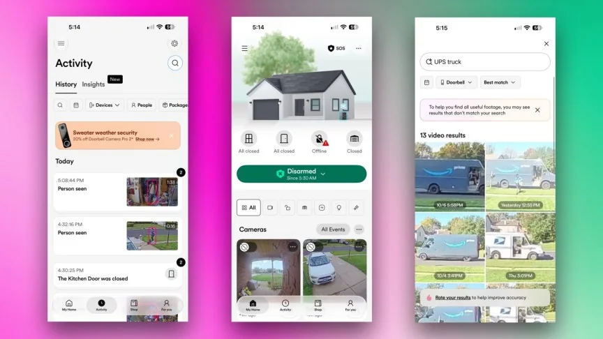 Vivint app screenshots showing video recordings.