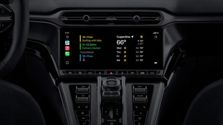 An array of CarPlay widgets on a car's display.