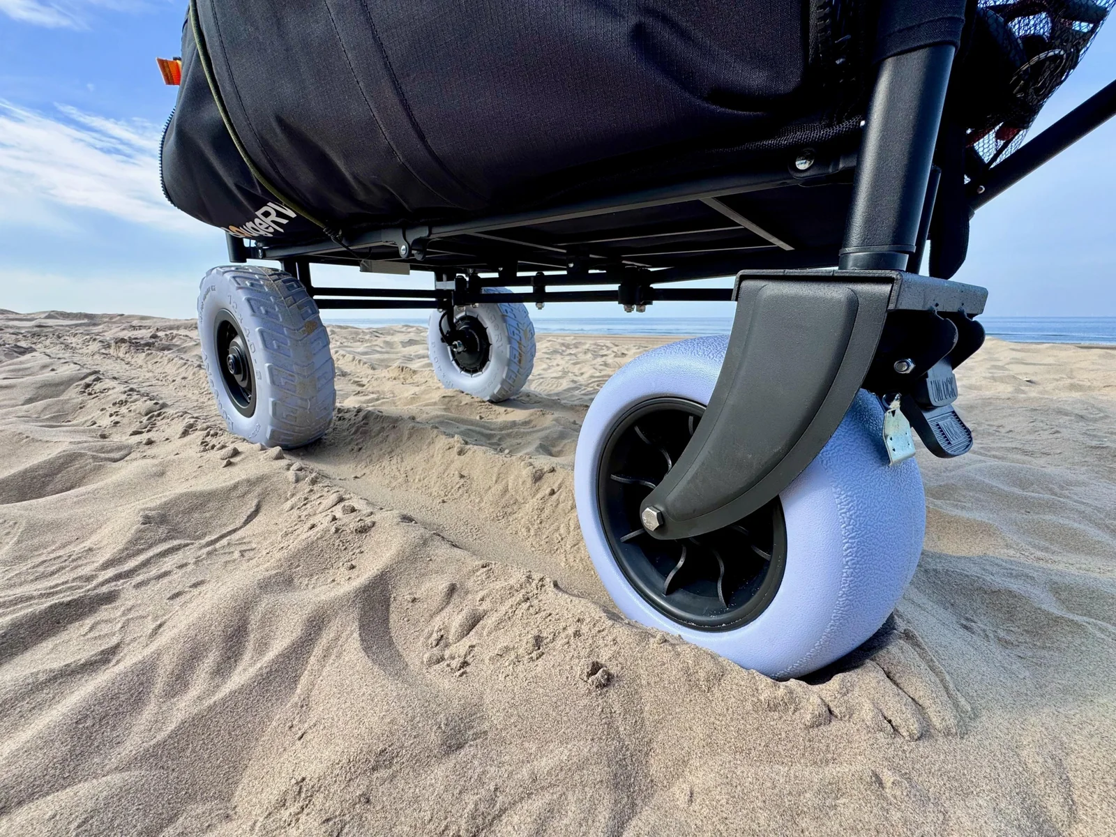 <em>The oversized wheels are good in soft sand.</em>
