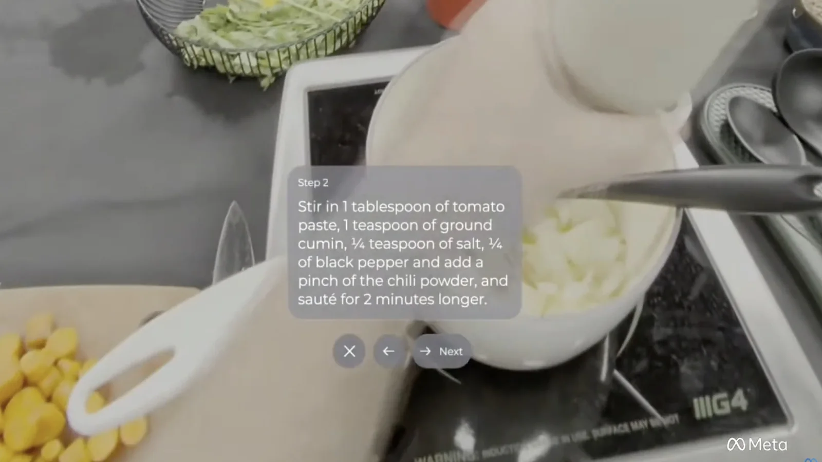 The New York Times Cooking app on Meta's display glasses.