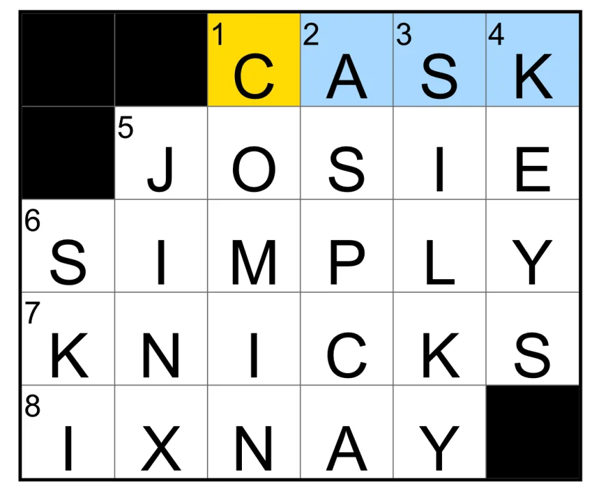 The completed NYT Mini Crossword puzzle for Oct. 4, 2026.