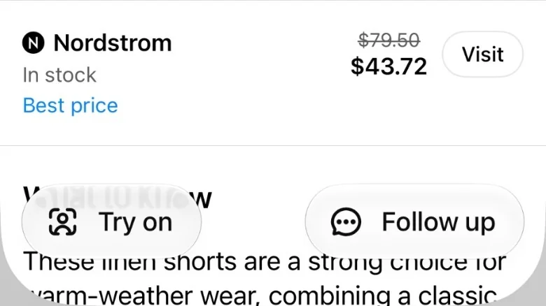 The Try on button in a ChatGPT product listing.
