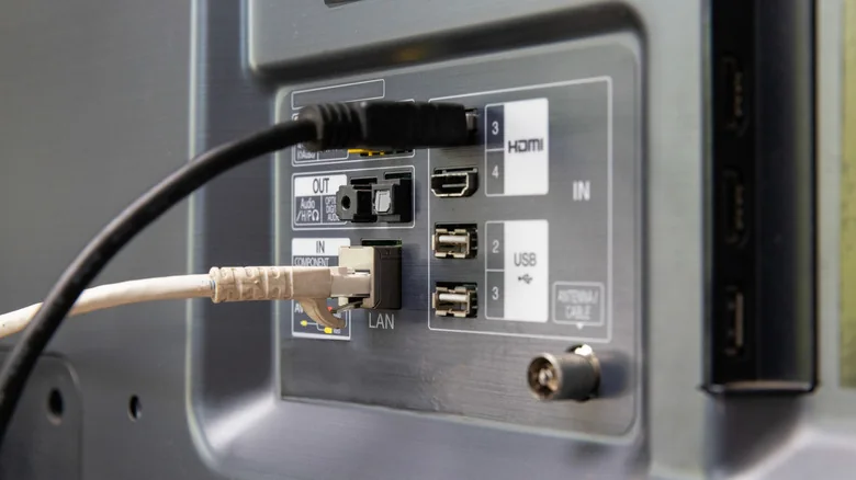 Smart TV audio input and output connections.