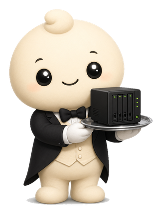 HomeButler mascot holding a tiny server