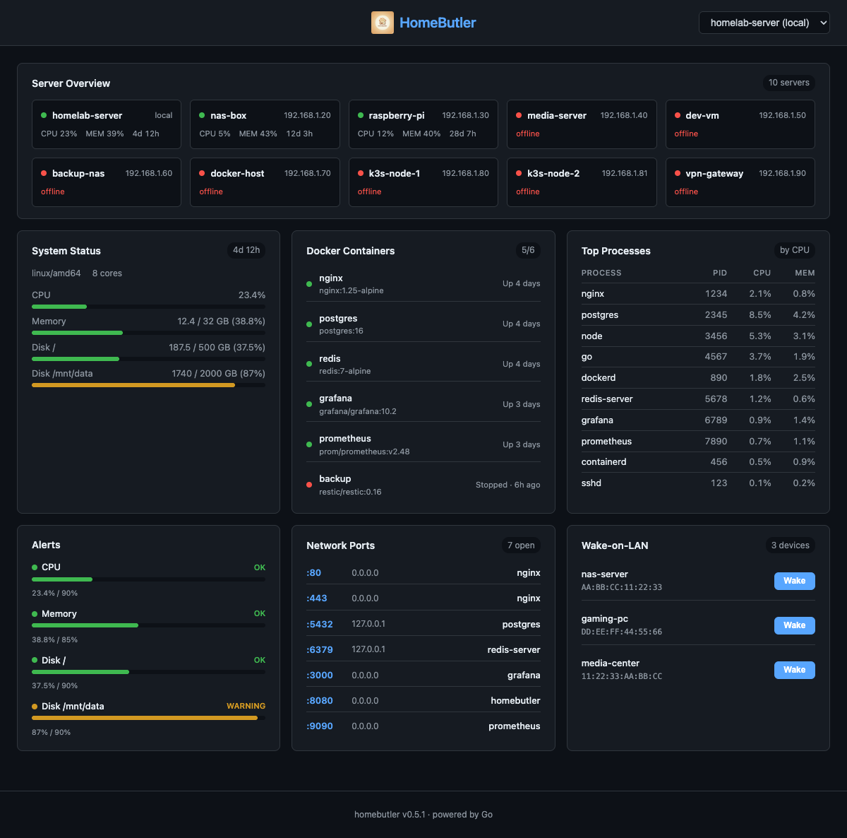 homebutler web dashboard