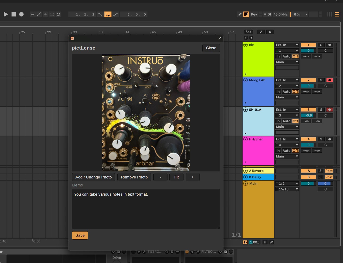 pictLense running in Ableton Live