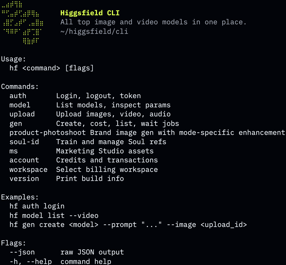 Higgsfield CLI demo
