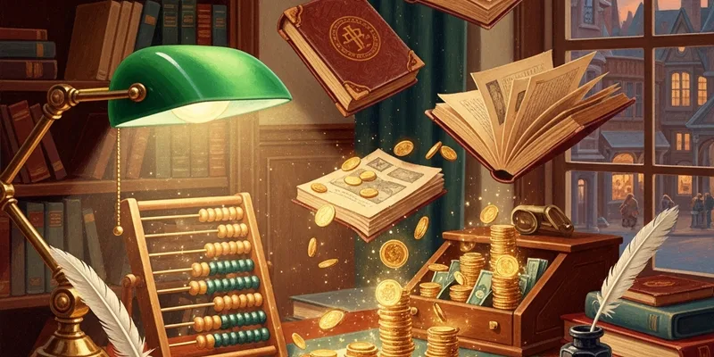 Finance office with golden coins