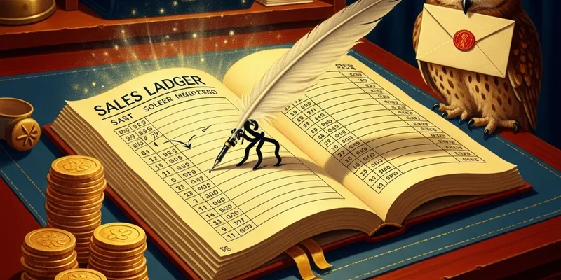 Sales desk with enchanted ledger