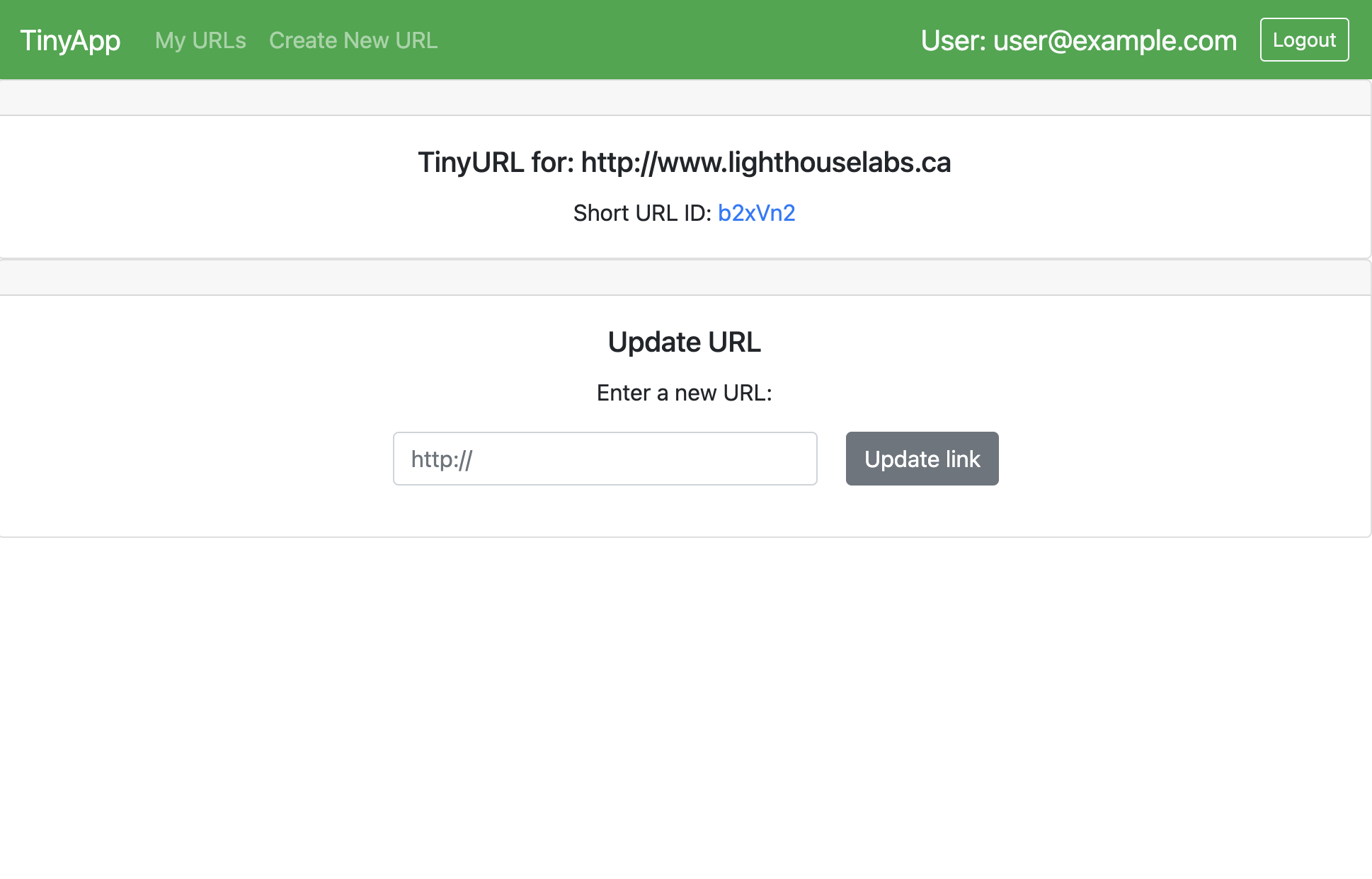 "Tinyapp Update Page"