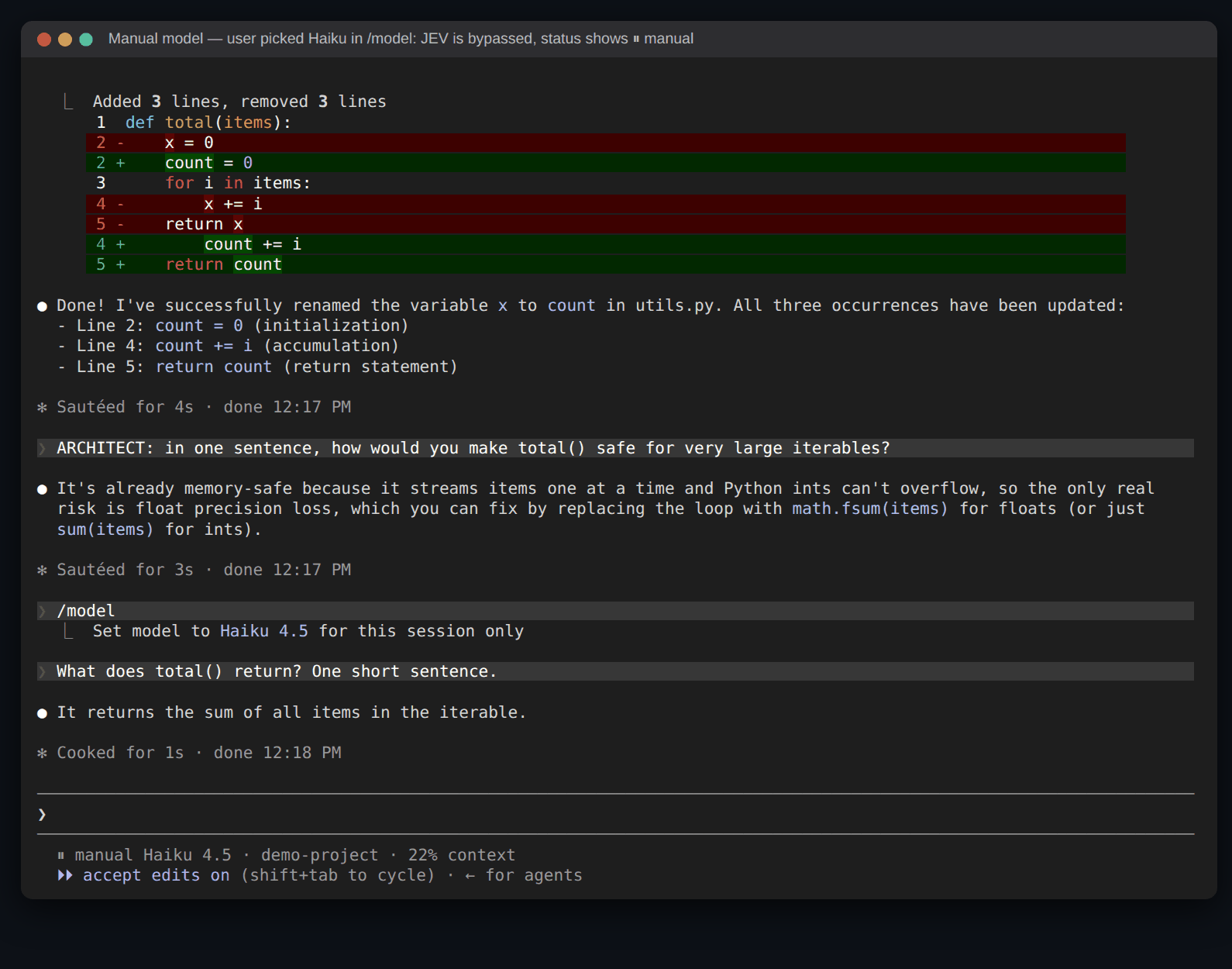 Manual model selection bypasses Jev