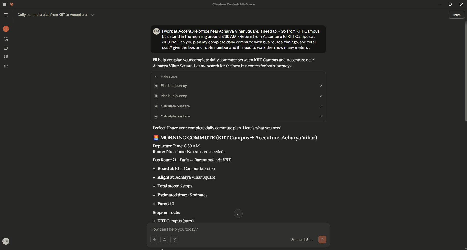 MCP Demo Screenshot 1 - Route Planning