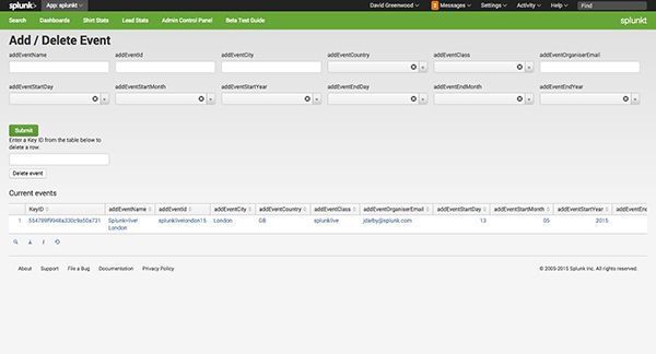 Splunkt App Event Management Dashboard