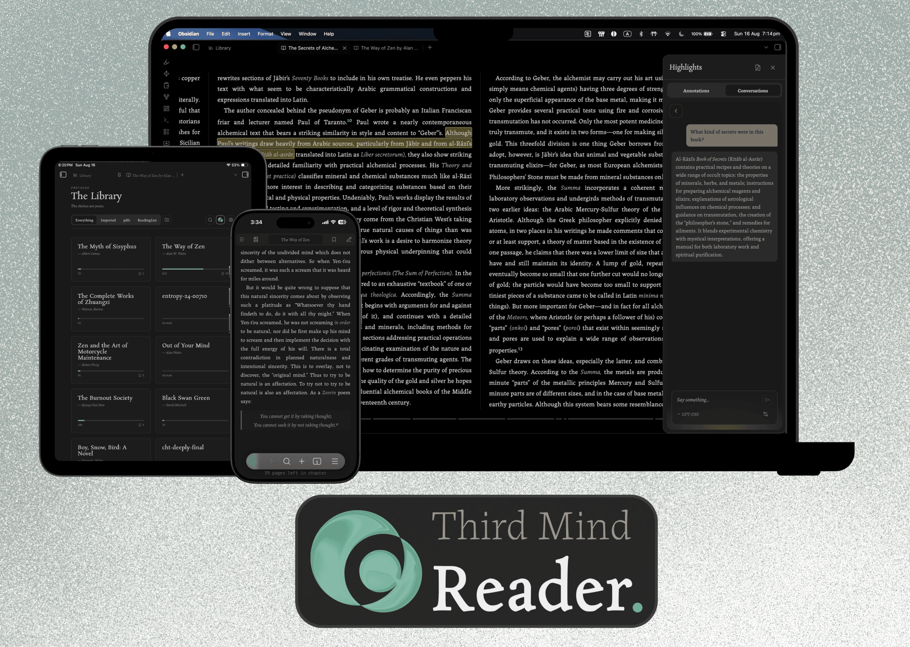 Third Mind Reader running on a laptop, tablet and phone