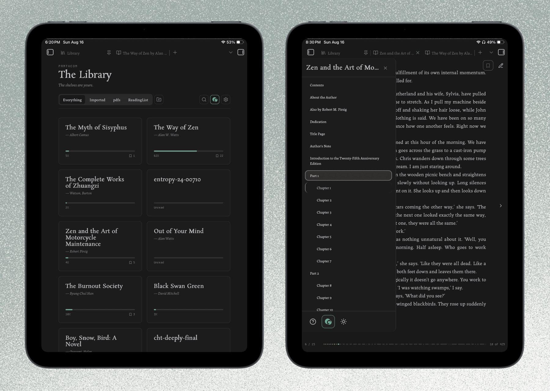 The reader on a tablet