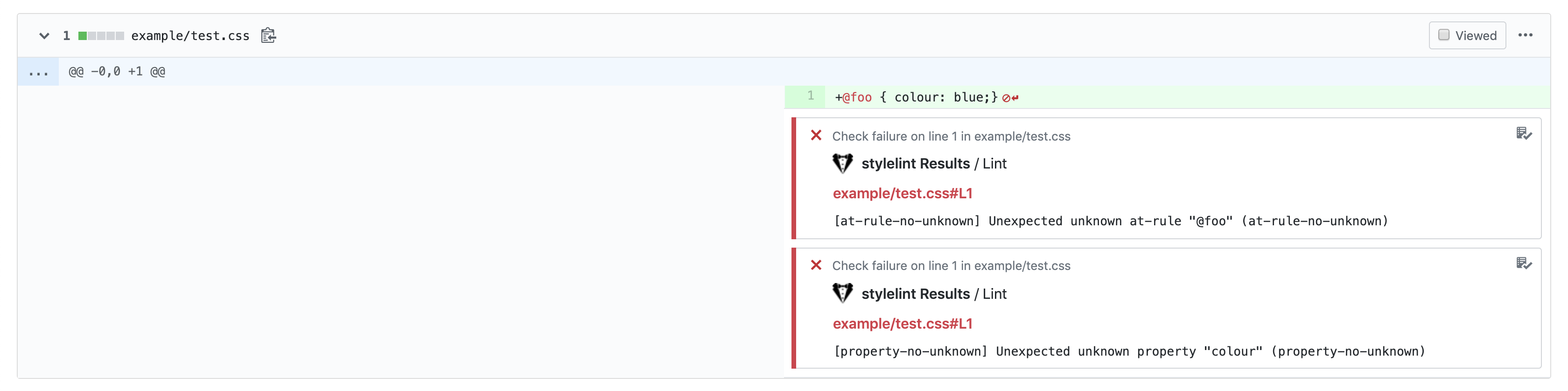 Example of annotations being included in a pull request