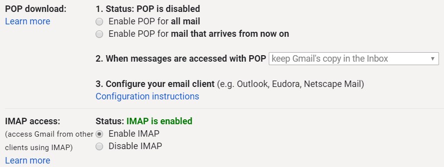 GmailでPOPorIMAPを設定