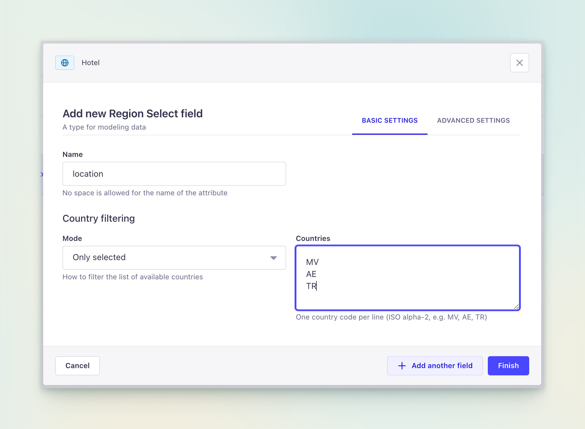 Field options in Content-Type Builder