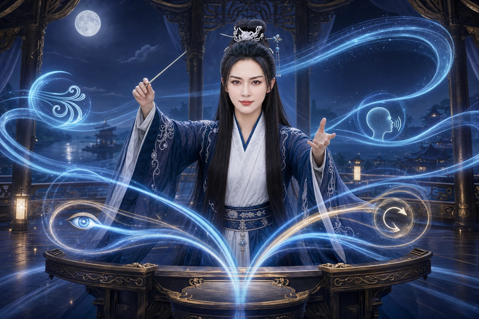 墨寒像指揮家一樣統一呼吸、視差、眼神與說話動作