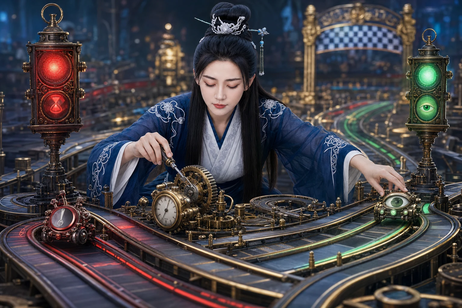 墨寒在測試軌道上攔住尚未下班的計時器與突襲的眨眼