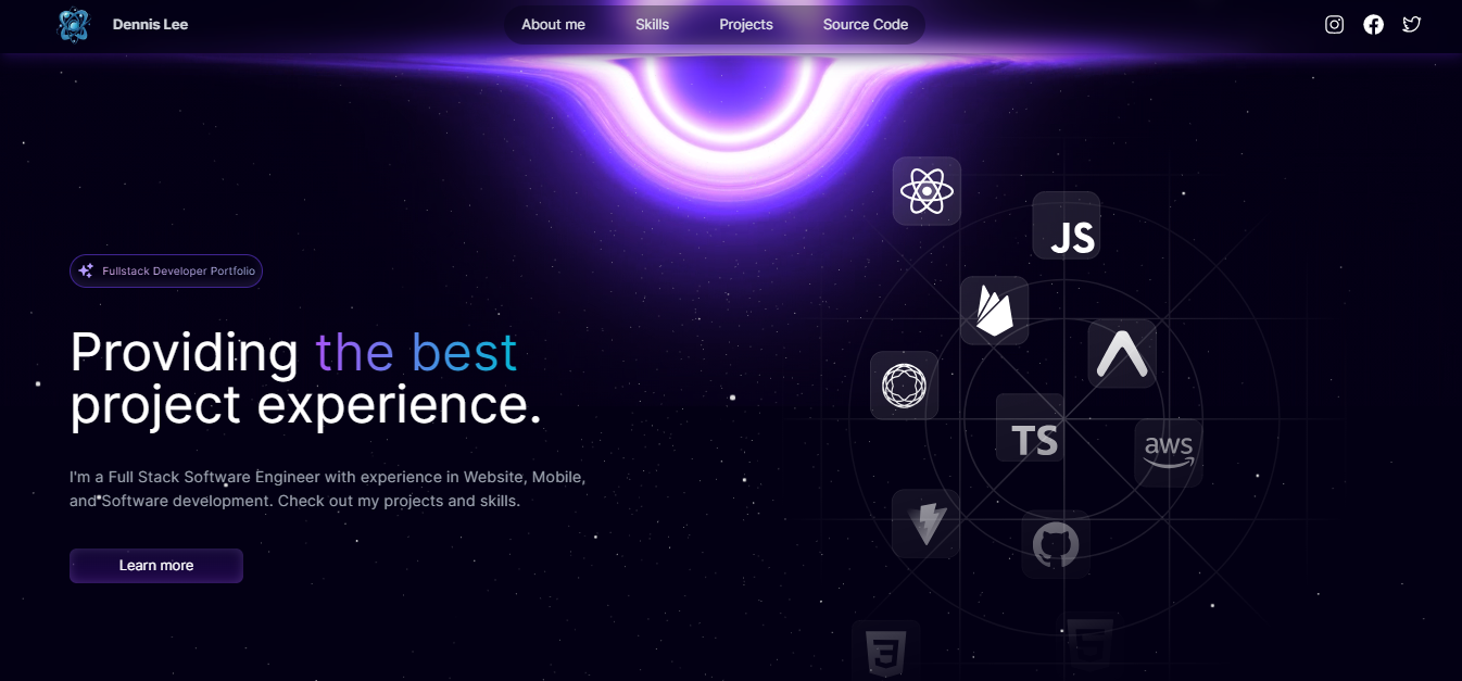 Modern Space Theme Portfolio using Next.js 14 and Three.js