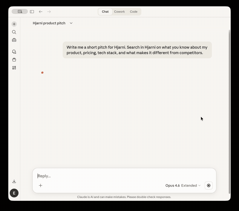 Claude searching and creating notes in Hjarni