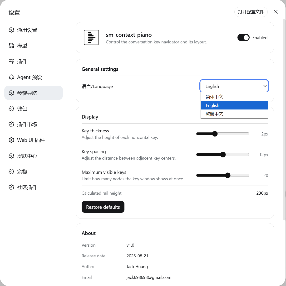 English 插件设置页