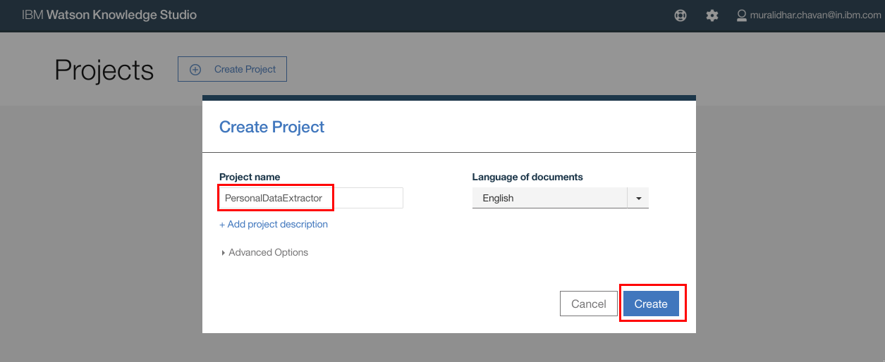 Create Project Options