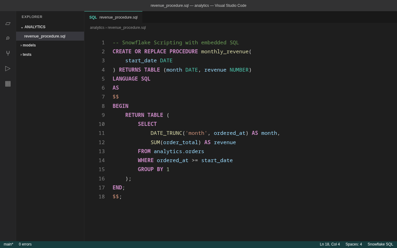 Snowflake SQL syntax highlighting