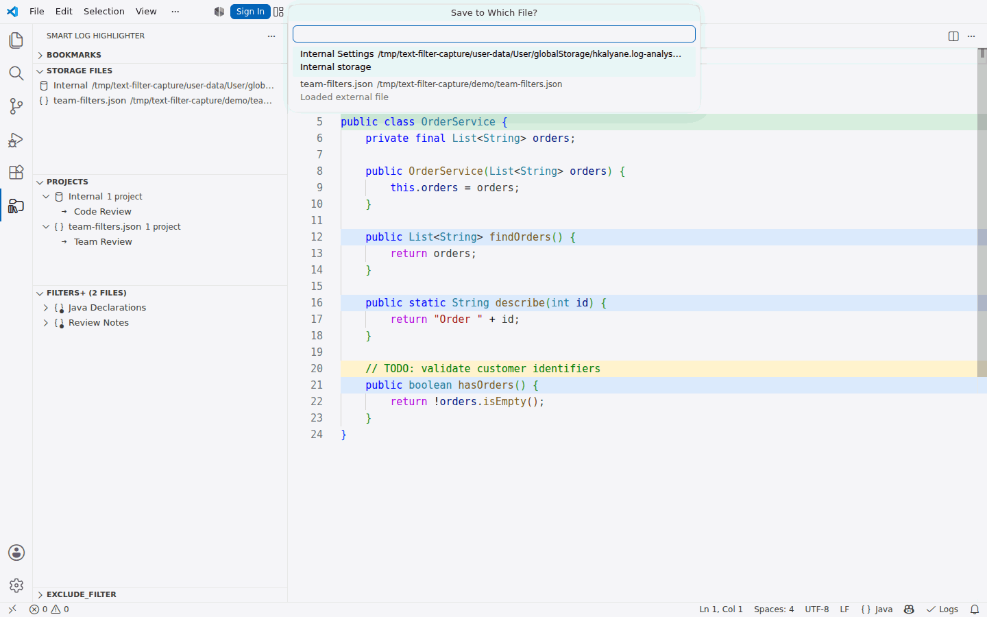 Animated real workflow selecting internal or external storage and saving filters, exclusions, and settings independently