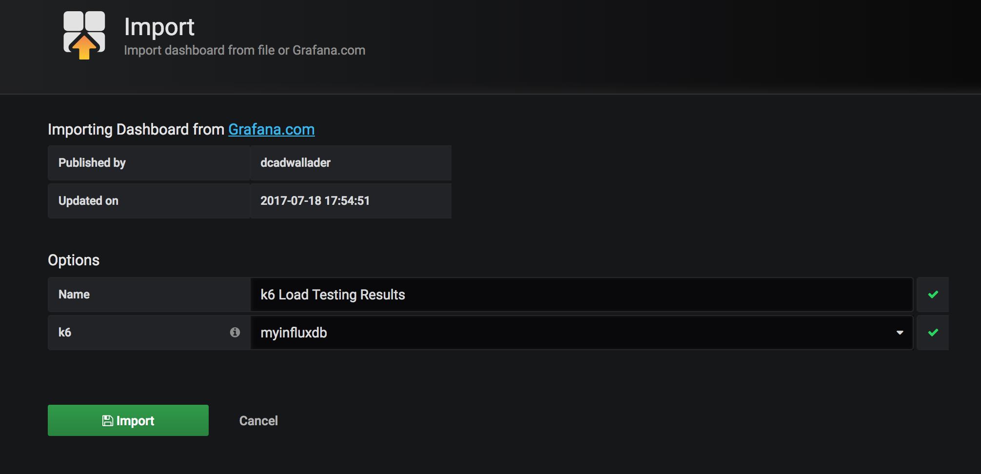 Import Grafana Dashboard