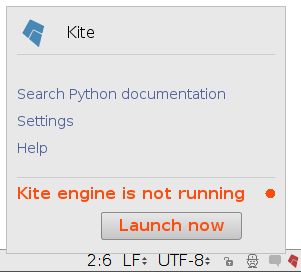 Status panel showing that Kite is unavailable