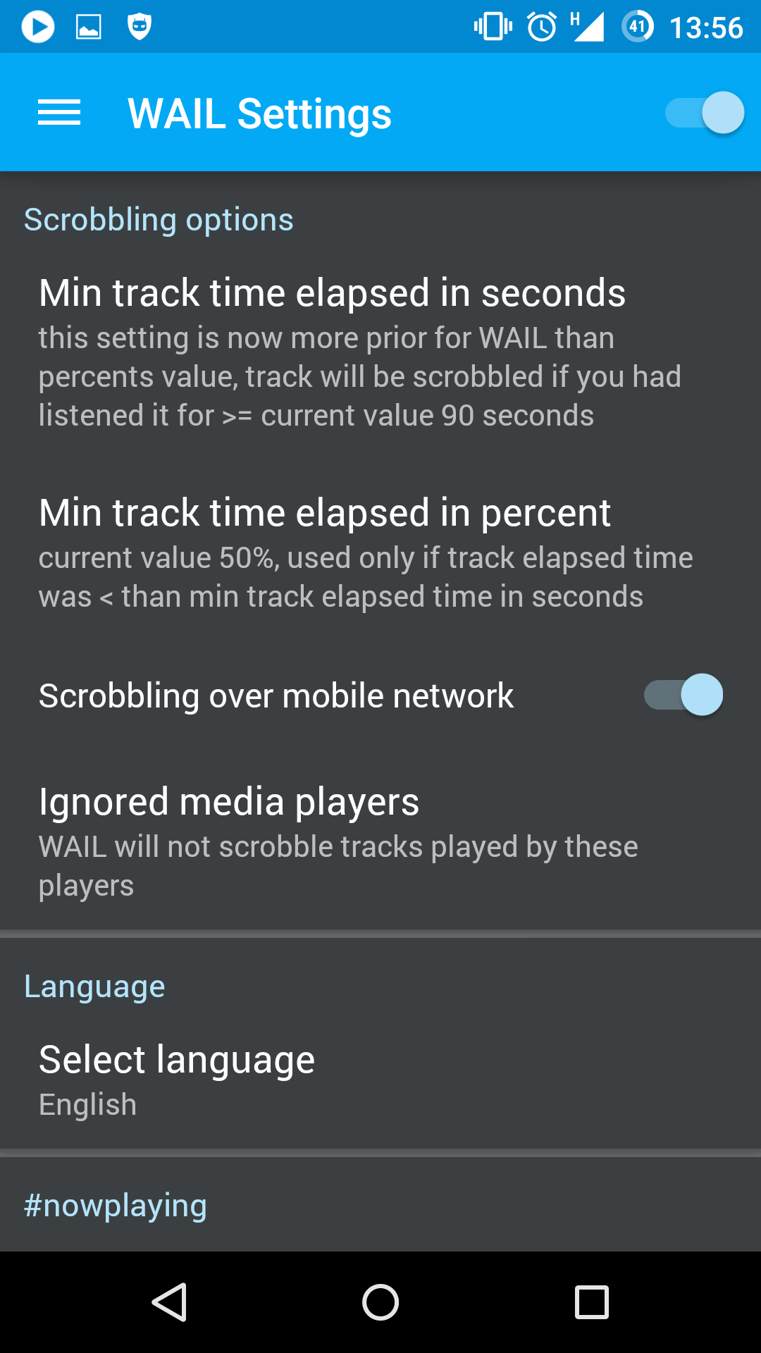 Settings screen