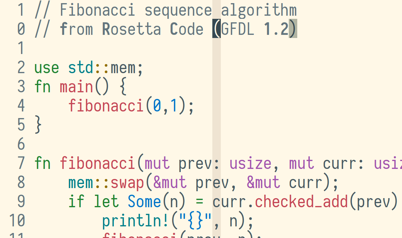 screenshot of the cosmic_latte vim theme, light version