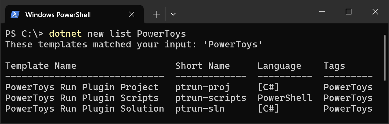 dotnet new list PowerToys