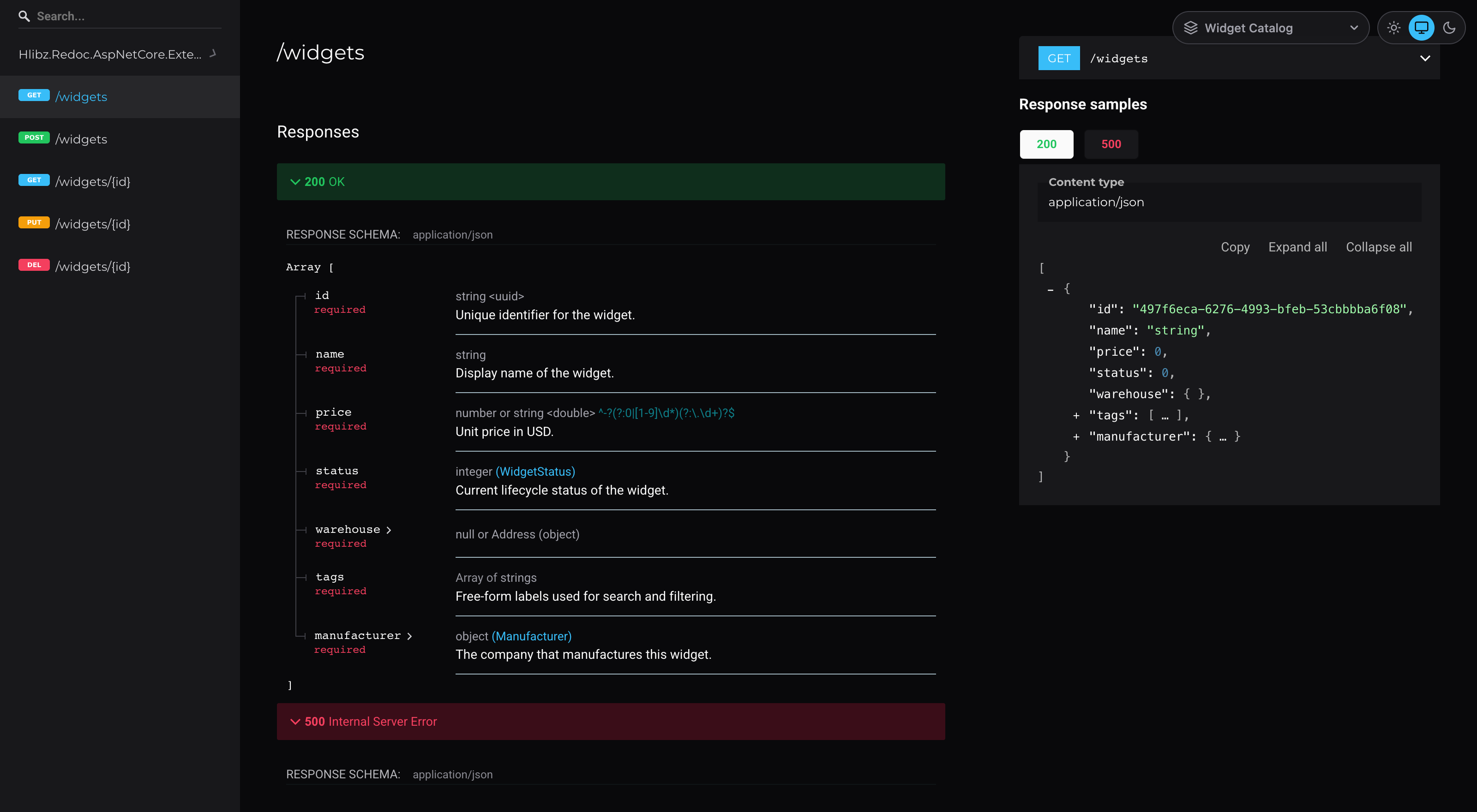 Dark ReDoc UI screenshot