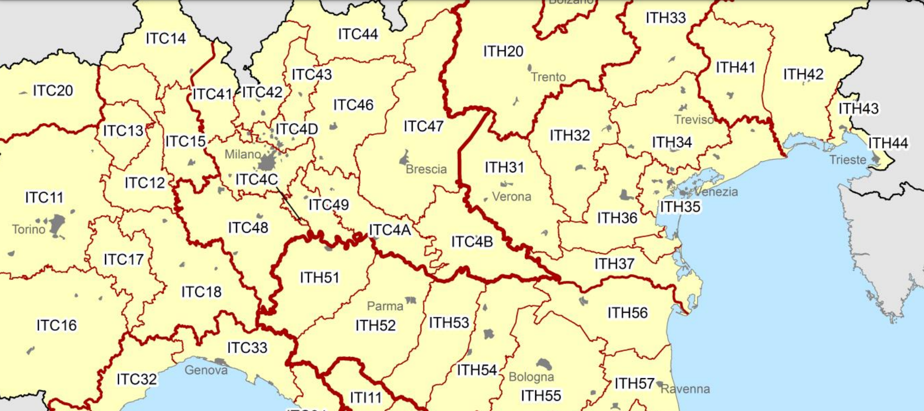 North Italy NUTS3 regions