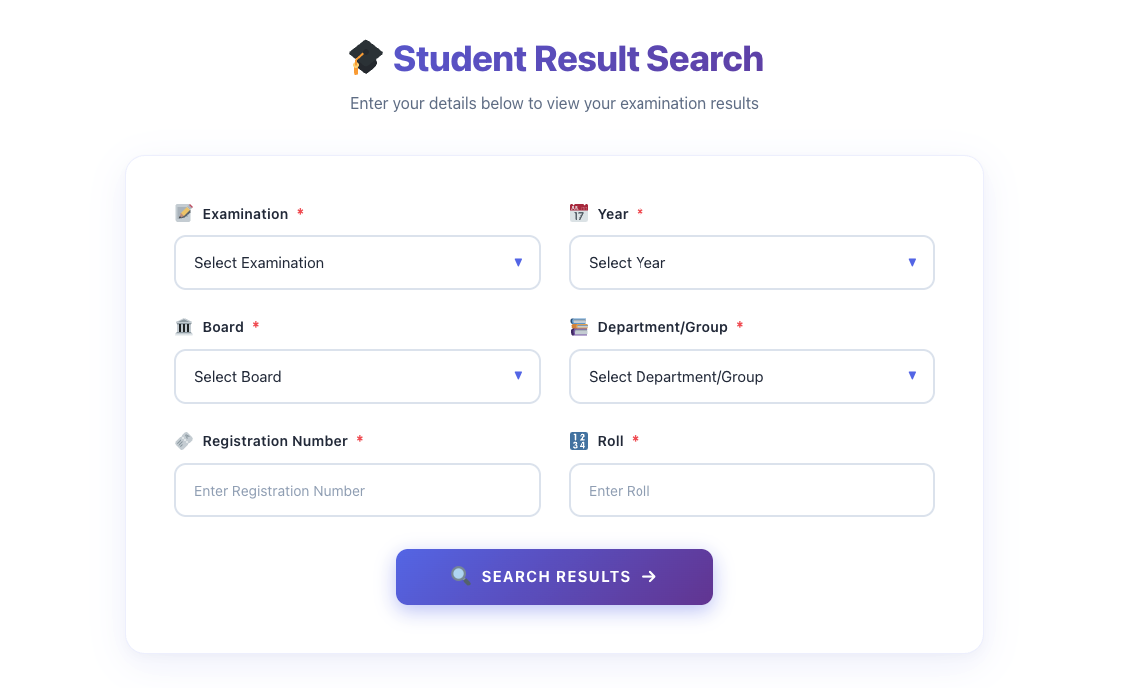 Student result search form
