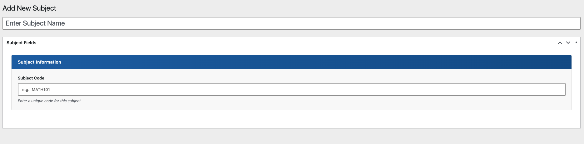 Add new subject admin screen