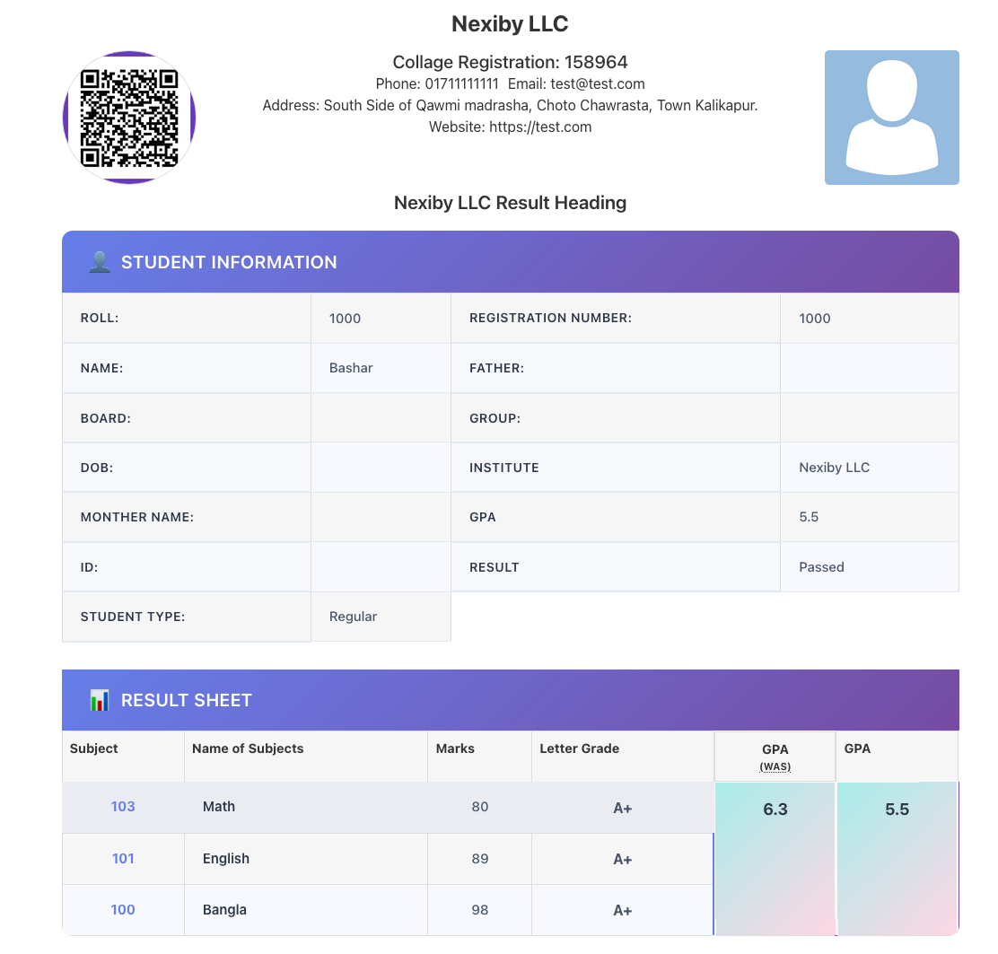 Search form with result output