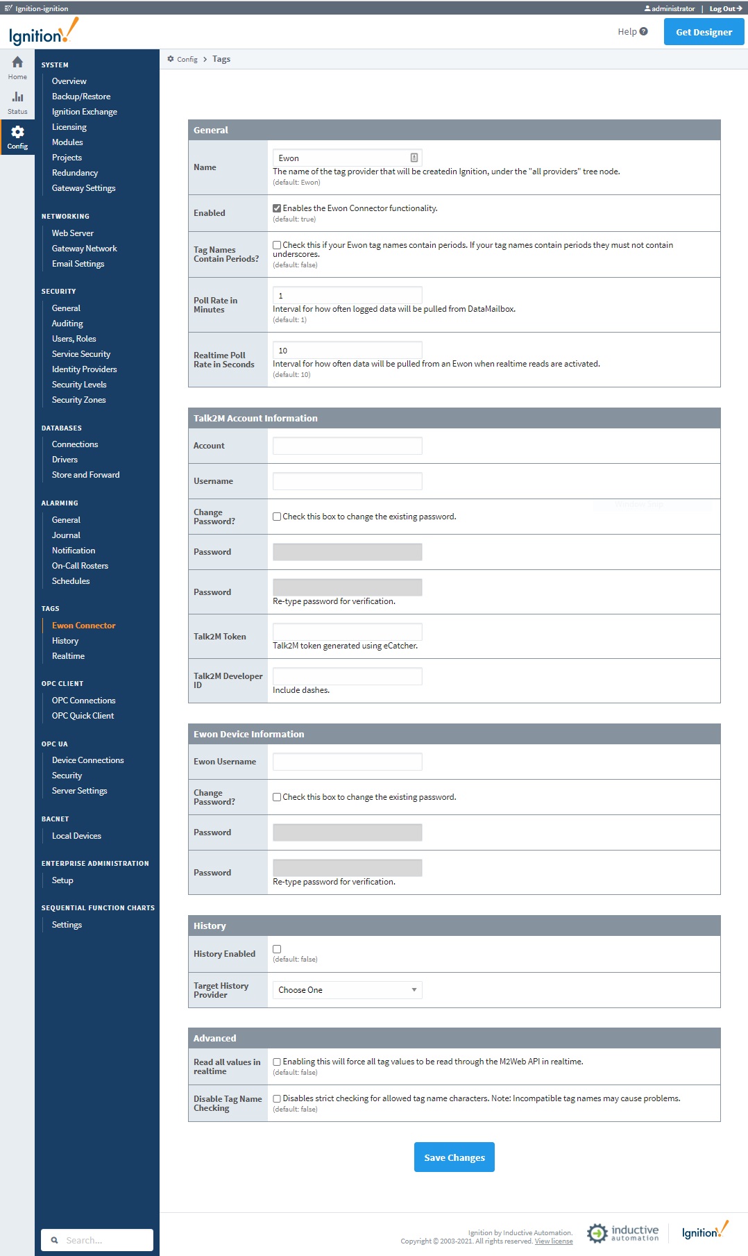 Ewon Module Configuration Page