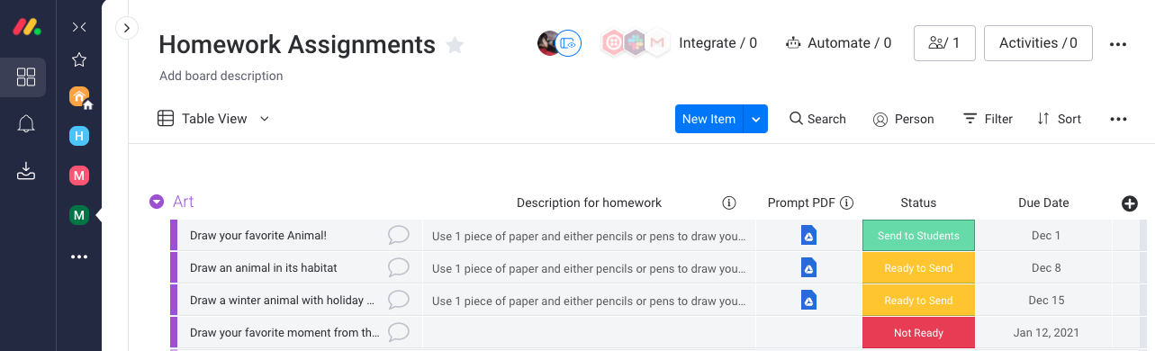 Homework Assignments Board