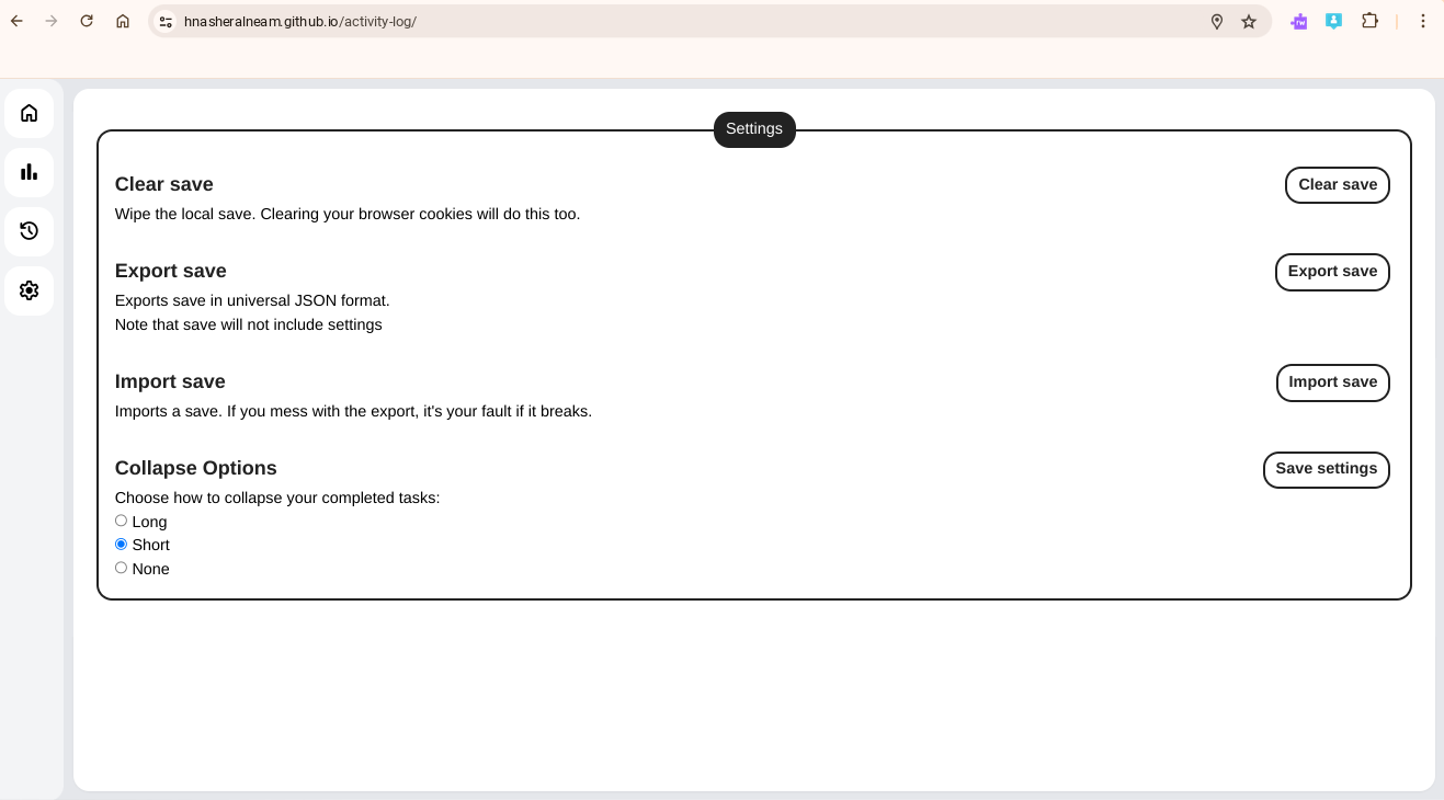 Settings page