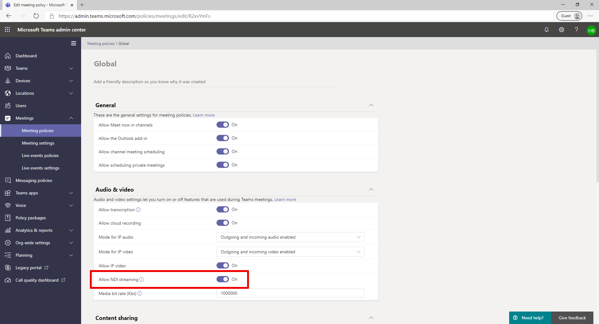 Enable NDI Policy