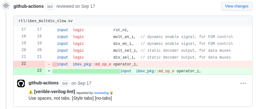 Integrating Verible Linter in Github screenshot
