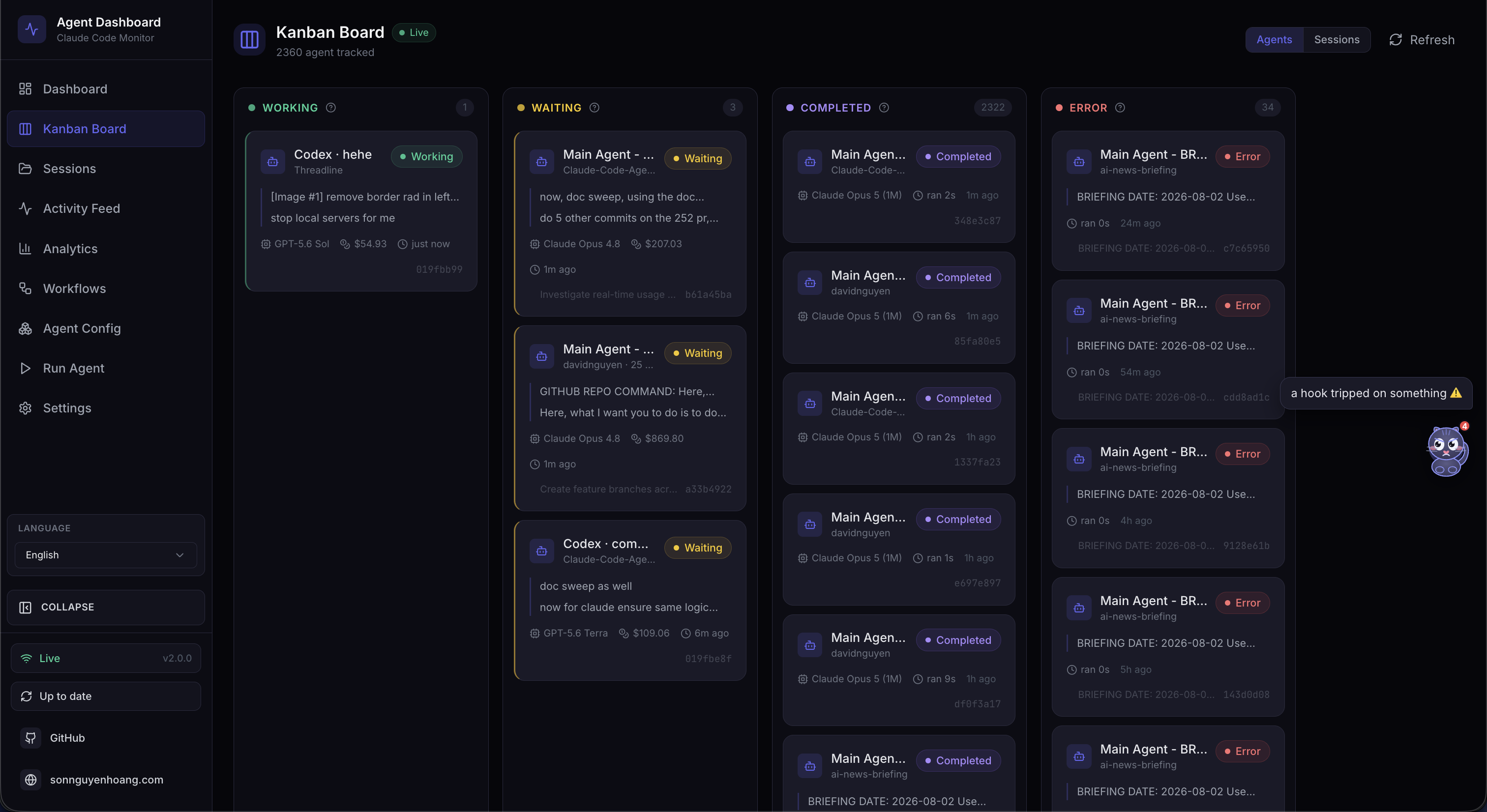 Kanban Board — Agents view