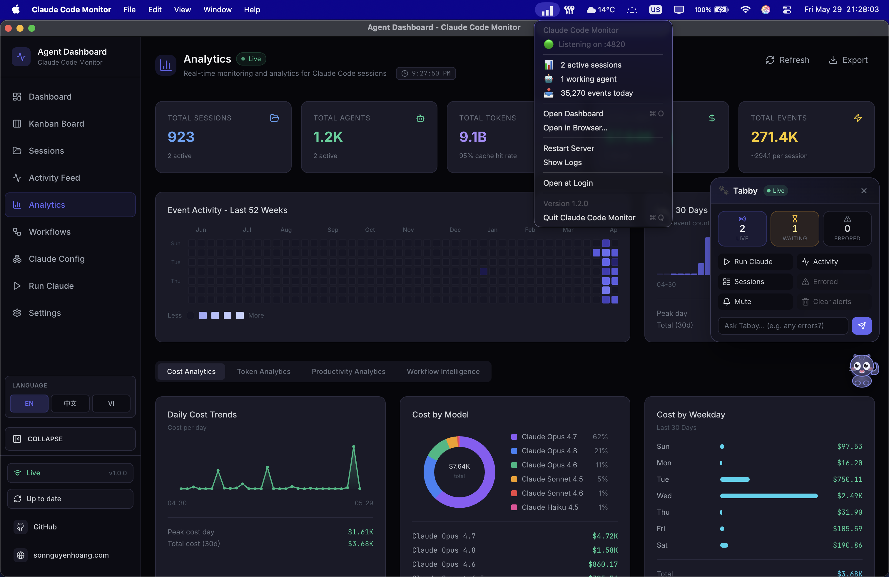 Claude Code Monitor running as a native desktop app