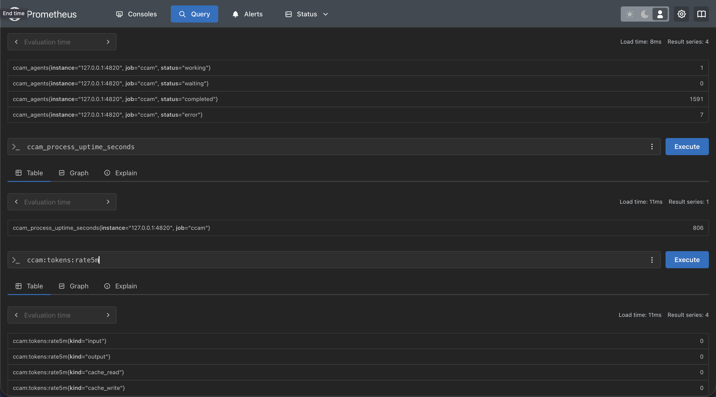Prometheus Graph UI with CCAM PromQL query